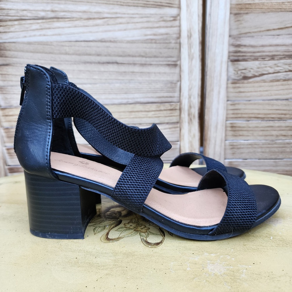 Tommy Bahama Black Elastic Strap Block Heel Sandals Sz 8.5 Timeless Classic Fall